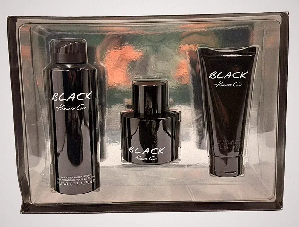 Kenneth Cole Black 3 Pc Gift Set-3.4oz EDT+ 3.4 oz After Shave+6.0 oz Body Spray